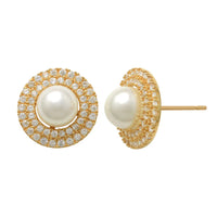 Zirconia & Pearl Stud Earrings (14K)