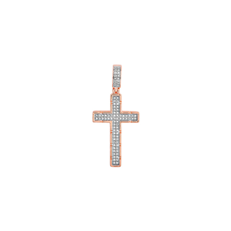 2-Row Diamond Textured Cross Pendant (14K)