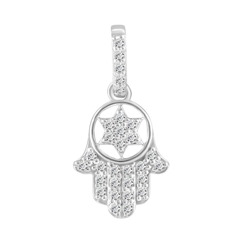 Diamond Hamsa & Star Of David  Pendant (14K)