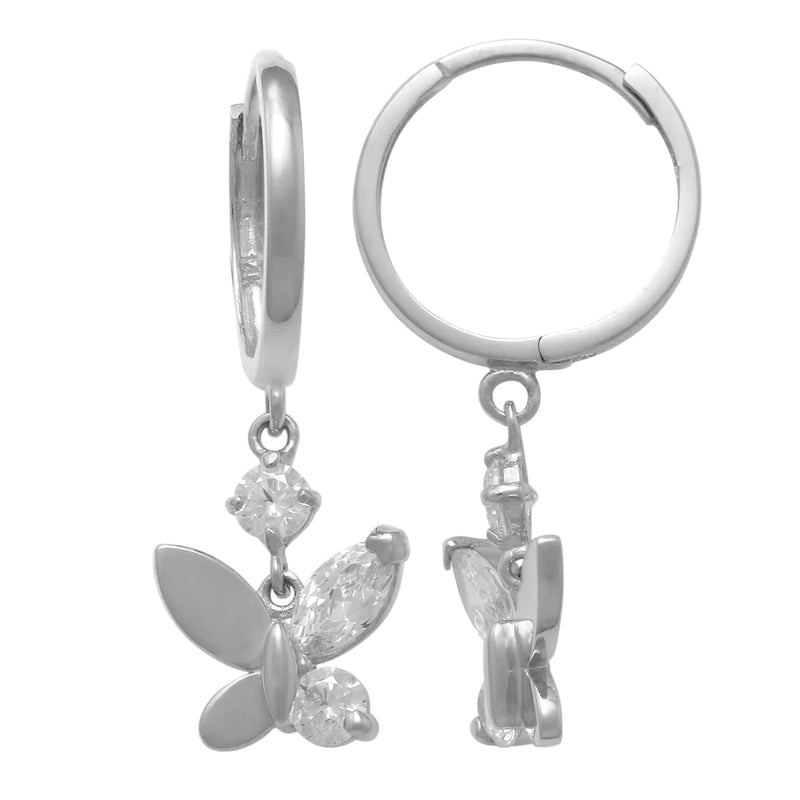 Zirconia  Butterfly Dangling Huggie Earrings (14K)