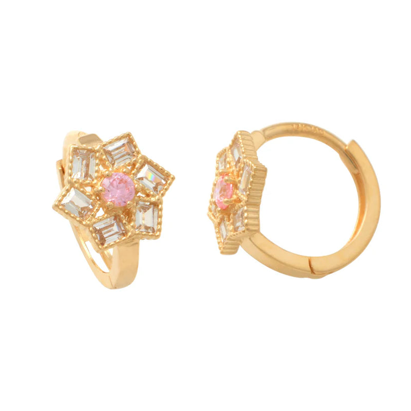 Flower CZ Huggies Earring (14K).