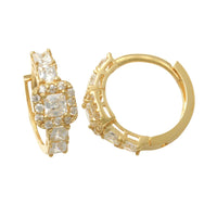 Birthstone CZ Square Pave Huggie Earrings