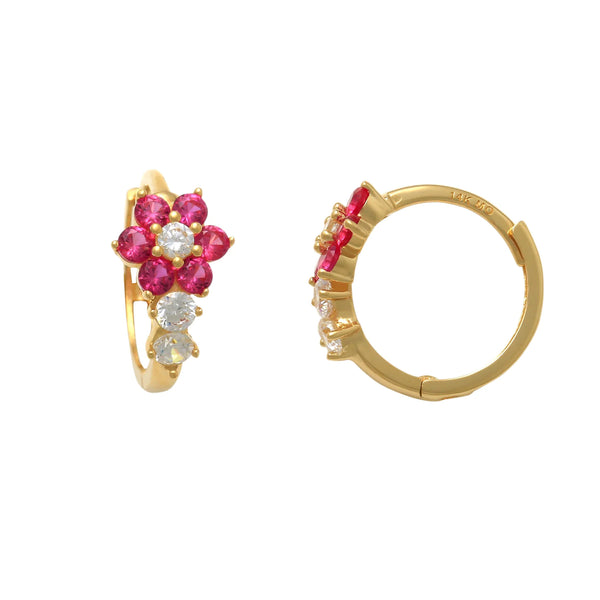 Zirconia Flower Huggie Earrings (14K)