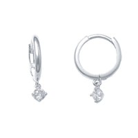 Zirconia Solitaire Hanging Huggie Earrings (14K)