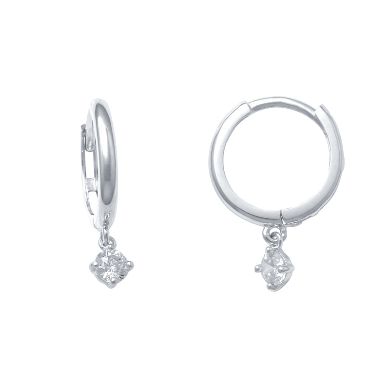 Zirconia Solitaire Hanging Huggie Earrings (14K)