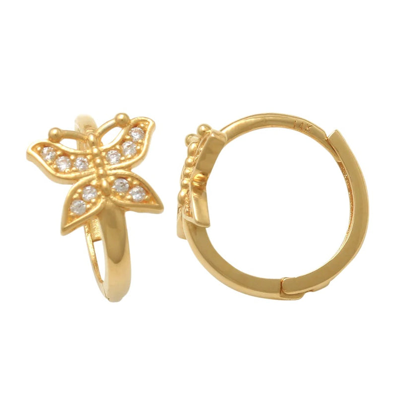 Zirconia Butterfly Huggie Earrings (14K)