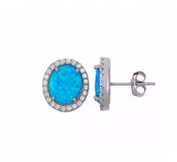 Cubic Zirconia Blue Opal Sterling Silver Stud Earring (Silver)