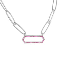 Paperclip Pink Pave Hexagon Pendant Necklace (Silver)