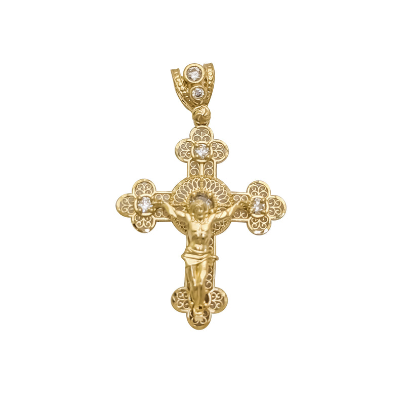 Fancy Fleur de Lis Jesus Cross Pendant (14K)