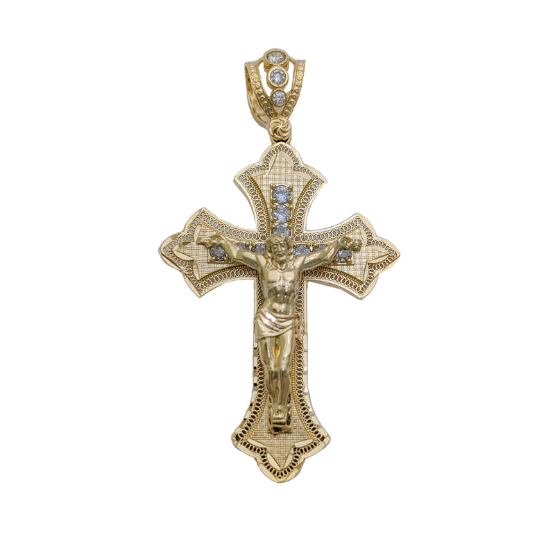 Fleur de Lys CZ Jesus Cross (14K)