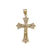 Fleur de Lis CZ Cross Pendant (14K)