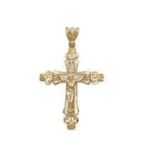 Fleur de Lys border Jesus Cross Pendant (14K)