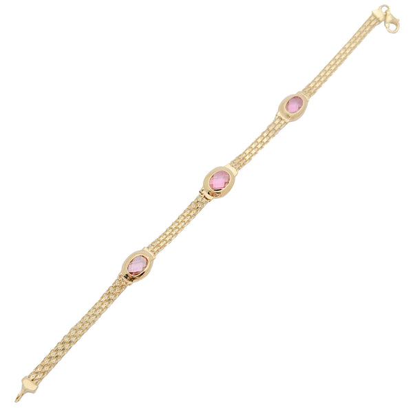 Bezeled Oval Pink Stone Bismark Bracelet (14K)