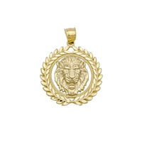 Lion Head Round Framed Leaf Diamond-Cut Pendant (14K)