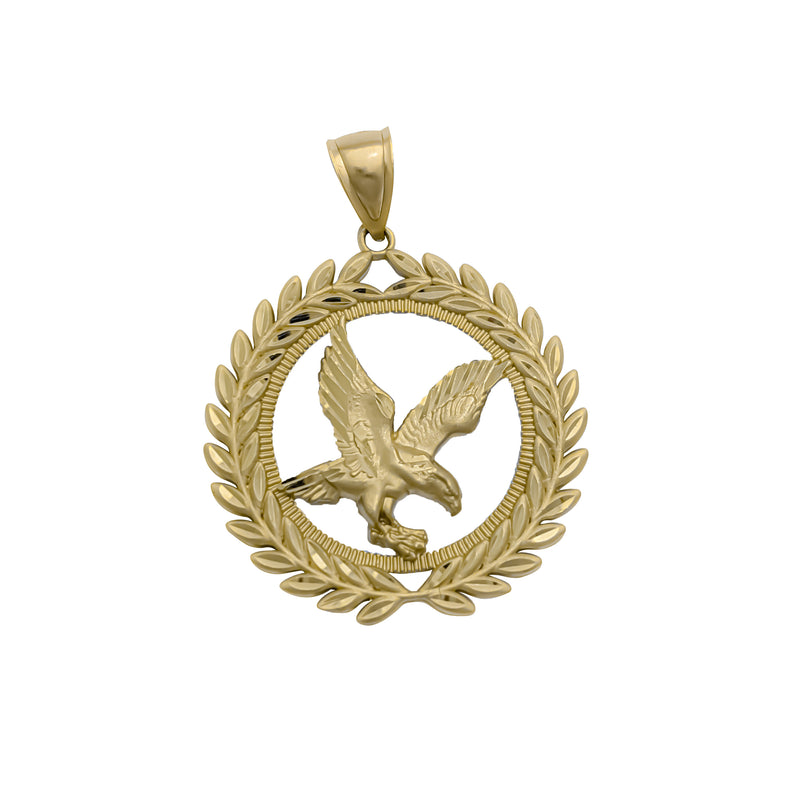 Eagle Flying Diamond-Cut Leaf Frame Pendant (14K)