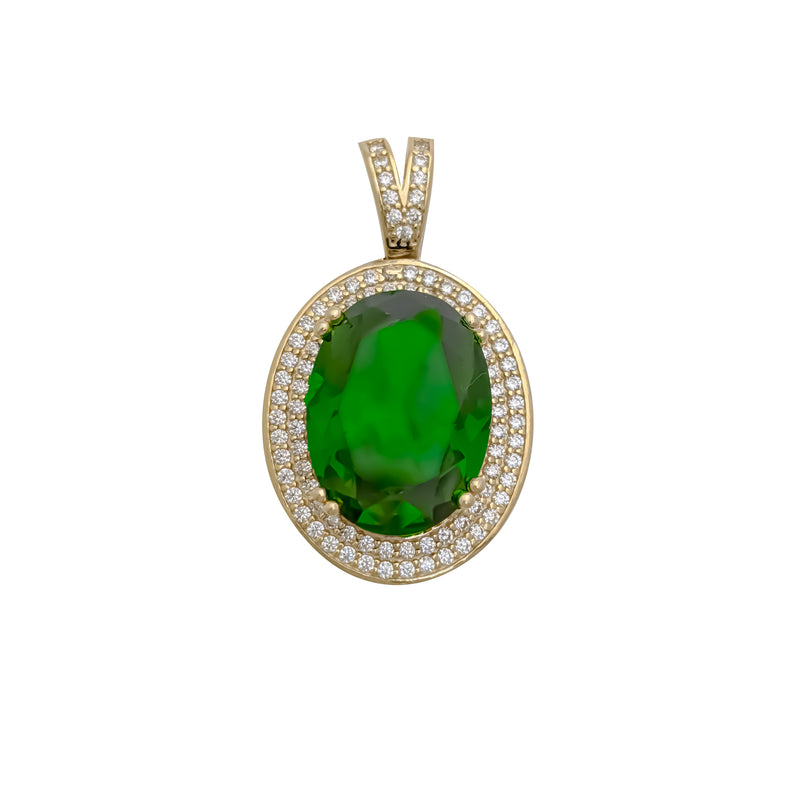 Oval Cubic Zirconia Halo Pendant (14K)