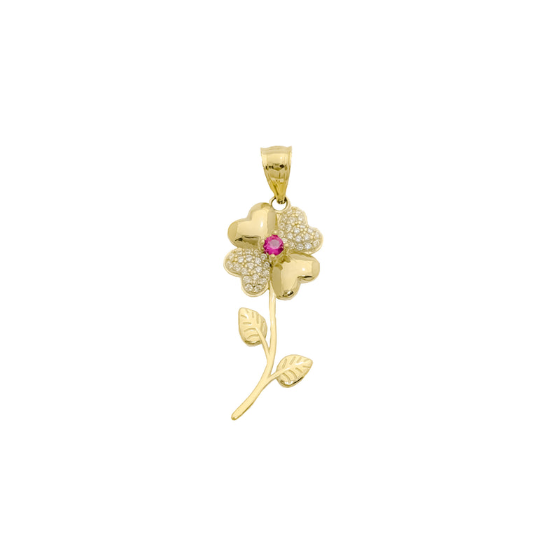 Two-Tone Four-Clever Flower CZ Pendant (14K)