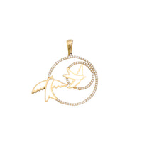 Birds Flying Round Frame Pendant (14K)