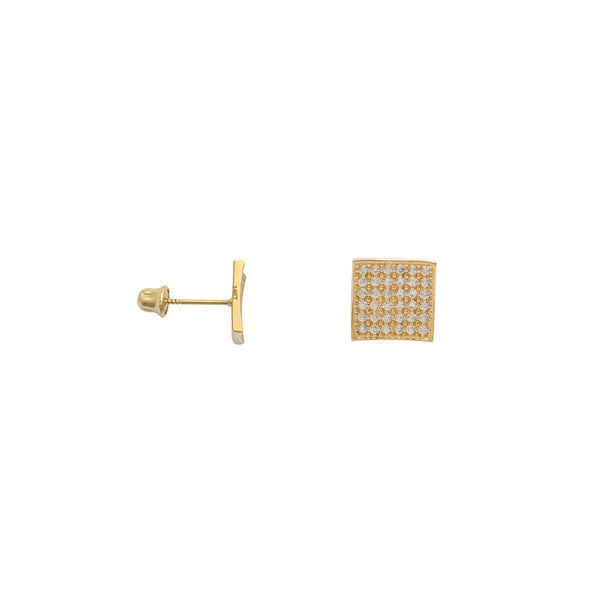 Square Concave CZ Screw Earring (14K)