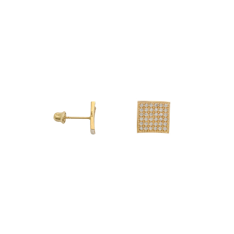 Square Concave CZ Screw Earring (14K)