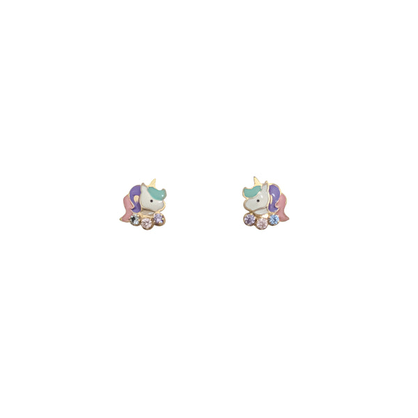 Multicolor CZ Unicorn Stud Earring (14K)