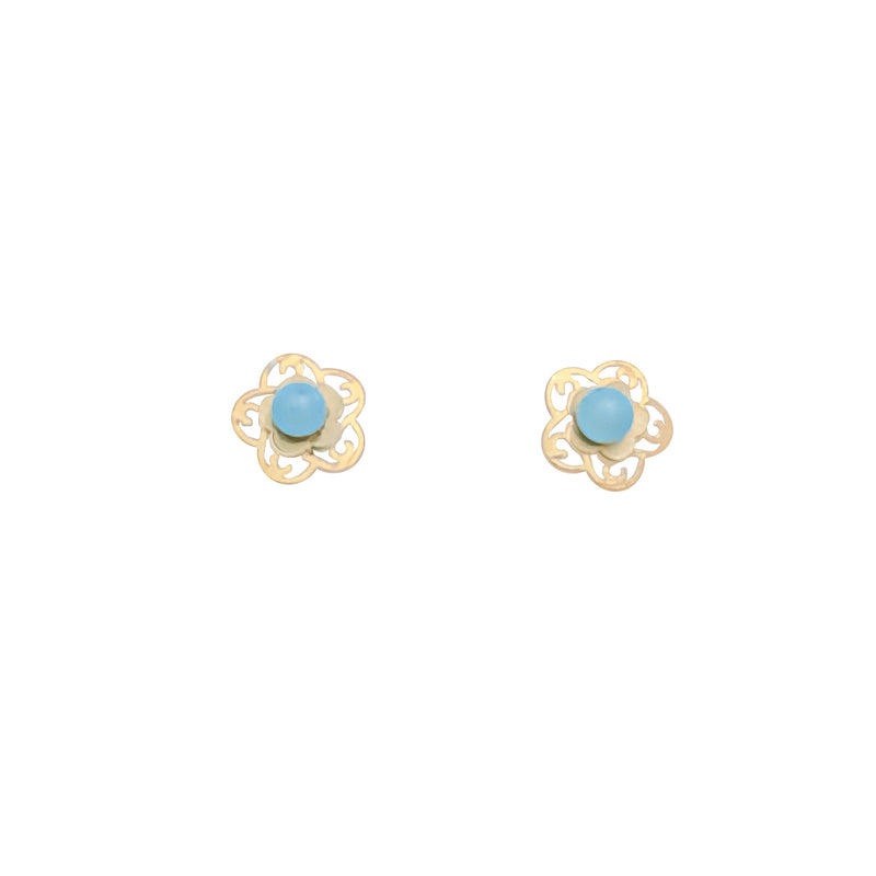 Sky Blue Flower Frame Earring (14K)