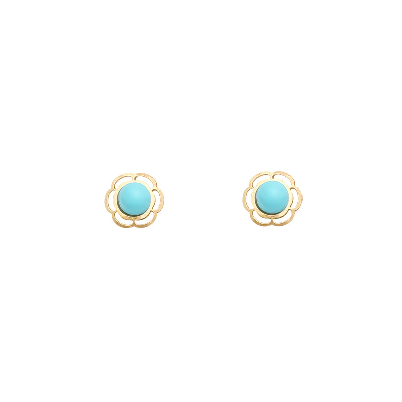 Sky Blue Flower Frame Screw Earring (14K)