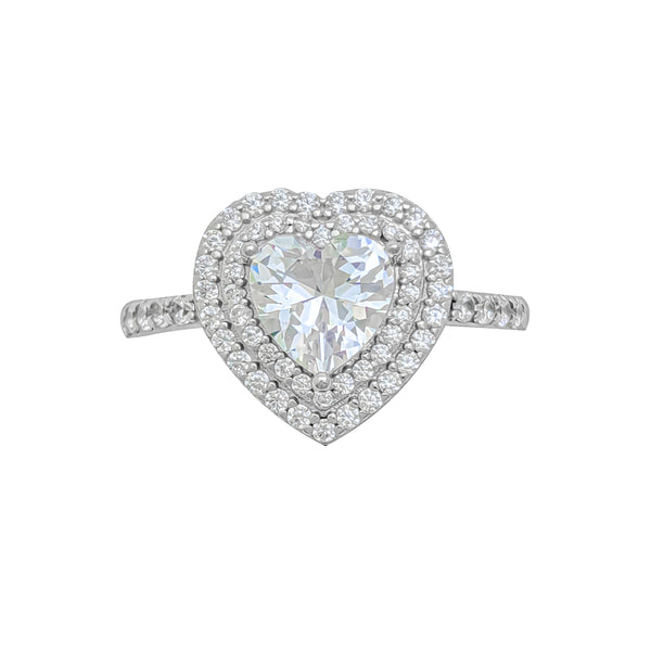 Halo Heart Shape Cut CZ Ring (Silver)