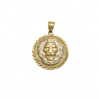 Two-tone Round Lion Diamond Cut Pendant (10K)