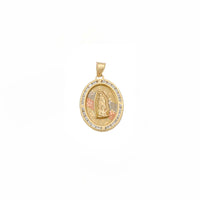 Tricolor Oval Flower Pattern Virgin Mary CZ Pendant (10K)