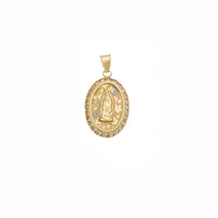 Tricolor Oval Flower Pattern Virgin Mary CZ Pendant (10K)