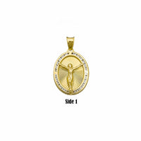 Reversible Diamond Cut Jesus Crucified / Virgin Mary CZ Pendant (10K)