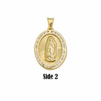 Reversible Diamond Cut Jesus Crucified / Virgin Mary CZ Pendant (10K)