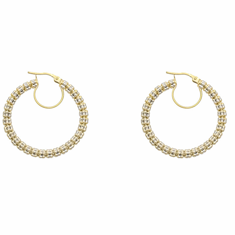 Two-Tone Iced Round Hoop Earring (14K)