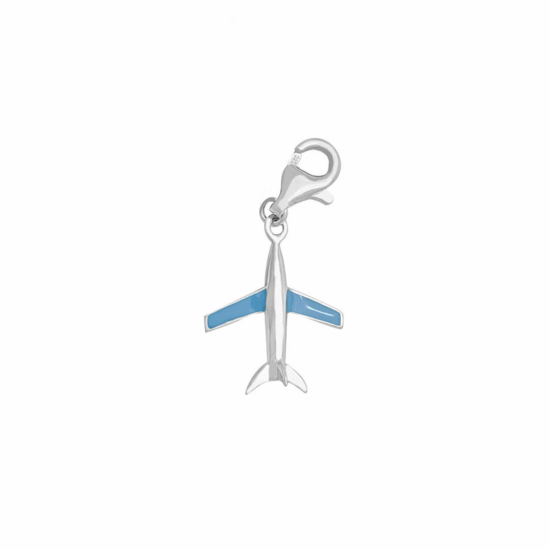 Blue Sky Enameled Airplane Pendant / Charm (Silver)