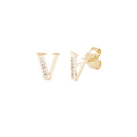 CZ Initial V Letters Stud Earrings (14K)