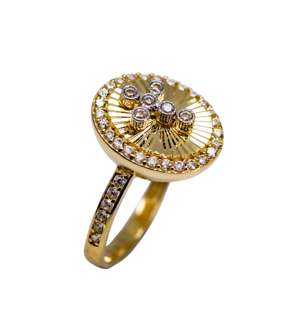 Two-Tone Zirconia Round Cross Ring (14K)