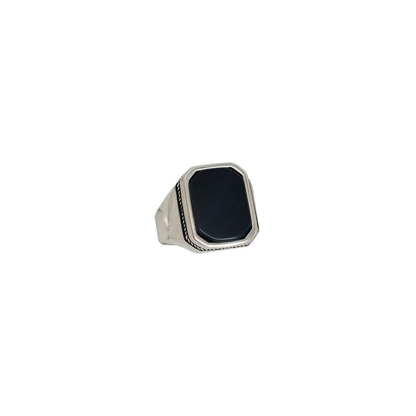 Black Onyx Rectangular Ring (Silver)