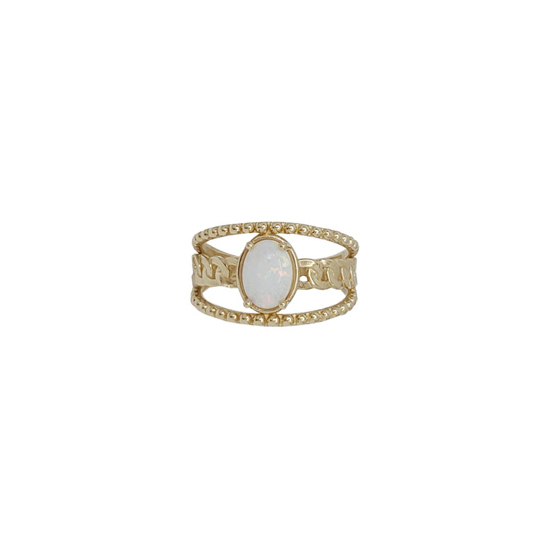 Zirconia Opal Cuban  Ring (14K)