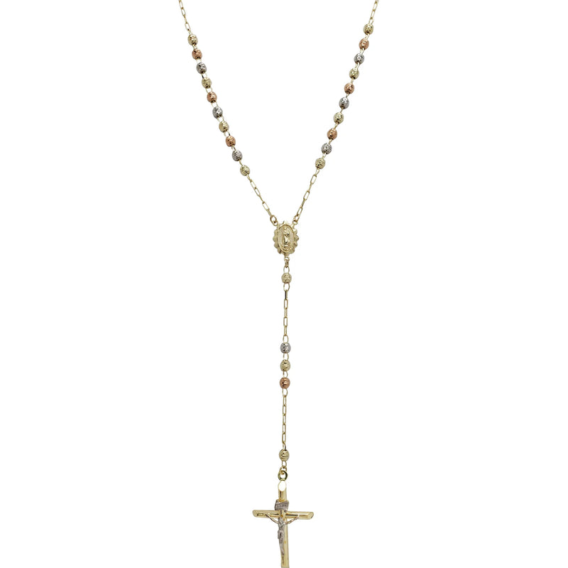 Tricolor Disco-Cut Rosary Necklace (14K)