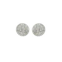 Diamond Baguette Cut Round Stud Earring