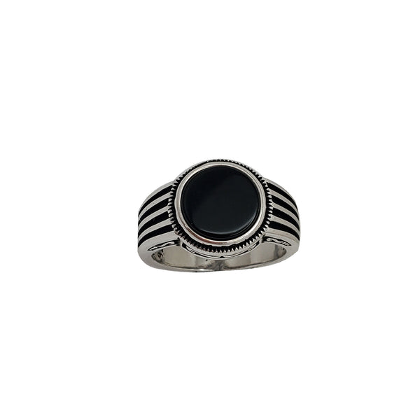 Black Onyx Round Ring (Silver)