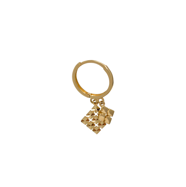 Diamond Cut Drop Square Huggie Earring (14K)