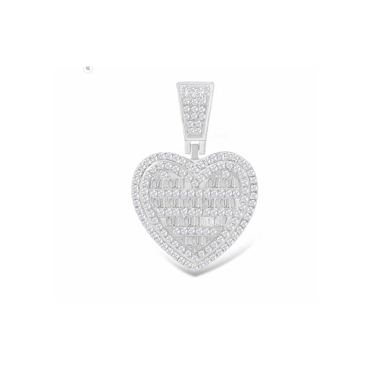 Two-Tone Diamond Baguette Heart Pendant (14K)