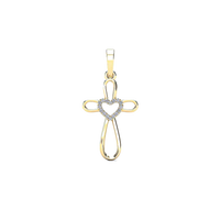 Diamond Heart Outline Cross Pendant (14K)