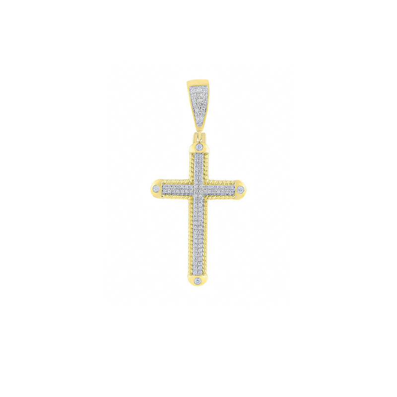 Diamond Baguette Cut Bezel Halo Cross Pendant (14K)