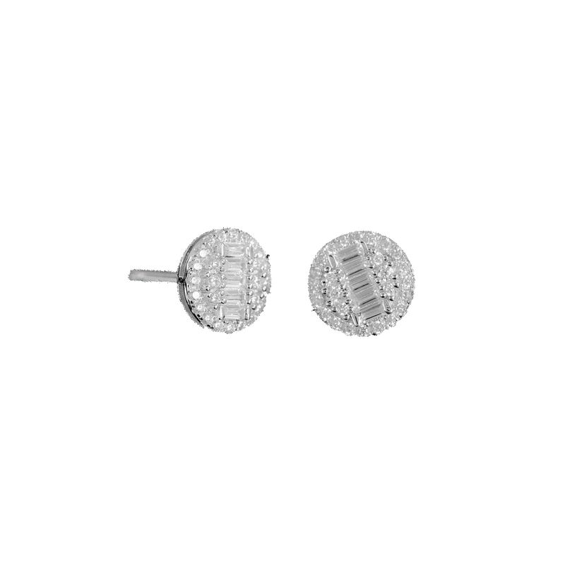 Diamond Baguette Cut Round Stud Earring