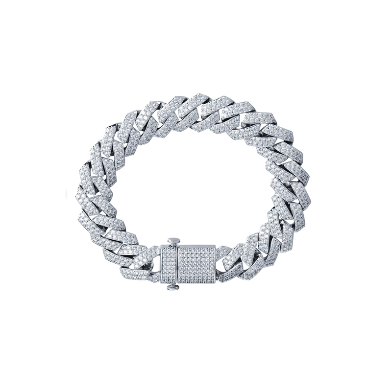 Diamond Iced Square Link Miami Cuban Bracelet (Silver)