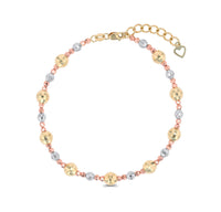 Tricolor Diamond Cut Beaded Bracelet (14K)