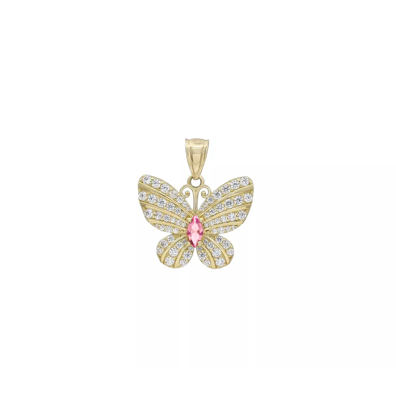 Emerald Zirconia Butterfly Pendant (14K)